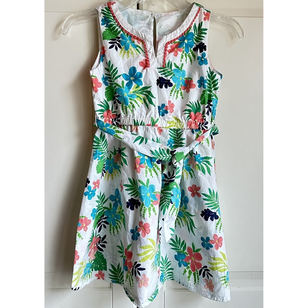 Gymboree Sleeveless Dress Girls 6 Tropical Cotton Green Blue Peach